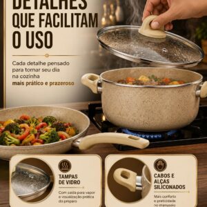 Jogo de Panelas 8 Peças Cerâmica Antiaderente Vanilla Gás e Elétrico - Imagem 5