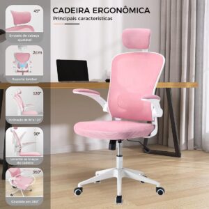 Cadeira de escritório ergonômica com estofado de mesh (Rosa) - Imagem 5