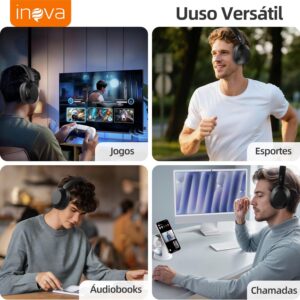 Fone de Ouvido Bluetooth INAVA Headphone Bluethooth, Preto | 25h, Áudio Hi-Res, Headset com Microfone, ENC, Suitable for Travel, Home, and Office Use - Imagem 6