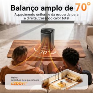 Ventilador de Ar Frio e Aquecedor TURU HOME Aquecedor Cerâmico PTC, 127V | 4 em 1, Termostato 10°C a 30°C, Oscilação 70°, Timer 12h, Controle Remoto, Proteção Térmica, Pequeno, para Quarto Escritório - Imagem 7