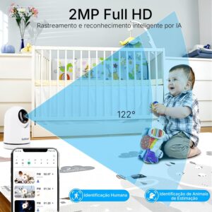 Câmera de Segurança Wi-Fi Interna, Câmera Inteligente com Rotação 360°, 2MP Full HD, Visão Noturna Colorida, Detecção de Movimento Humano, Áudio Bidirecional, Seguimento Automático - Imagem 5