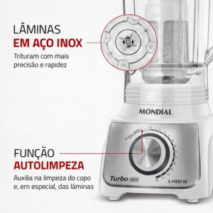 MONDIAL, Liquidificador Turbo, Branco/Inox, 1100W, 220V - L-1100-WI - Imagem 8