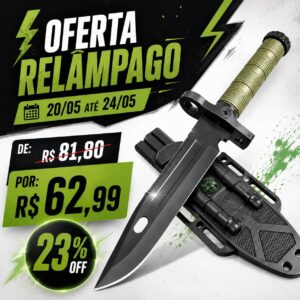 Faca Tática Com Baioneta de Sobrevivência – Lâmina Afiada, Pederneira, Bússola, Apito de Emergência + Bainha Tática para Camping, Trilhas e Aventura - Imagem 2