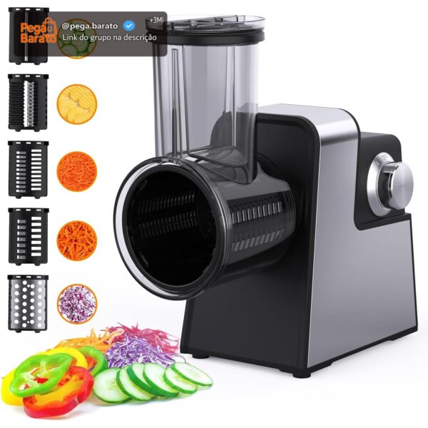 Ralador Elétrico 5 em 1 Profissional Cortador de Legumes Eletrico, 300W, Aço Inoxidável, Ralador de legumes eletrico, 220v, Ideal Para Cozinhas Domésticas e Pequenos Restaurantes