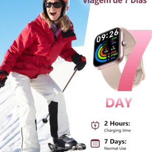 Smartwatch Feminino, Tela HD de 1,83" Relógio Fitness com Alexa, 120 Esportes, Frequência Cardíaca e Monitoramento do Sono, IP68 à rova d'água, Compatível com Android iOS, 2 Pulseiras (Rosa) - Imagem 7