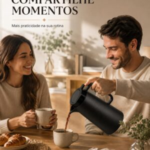 Garrafa Térmica 1L Preta para Café com Alça e Tampa Alavanca - Imagem 5