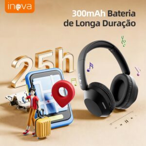Fone de Ouvido Bluetooth INAVA Headphone Bluethooth, Preto | 25h, Áudio Hi-Res, Headset com Microfone, ENC, Suitable for Travel, Home, and Office Use - Imagem 5