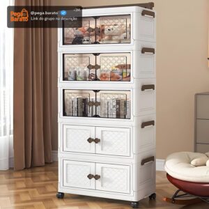 BEMMY Armário Multiuso Caixa Armazenamento Dobrável Rodinha,Armário Organizador Grande Dobrável de 5 Níveis 131.5 * 55 * 28CM - Imagem 1