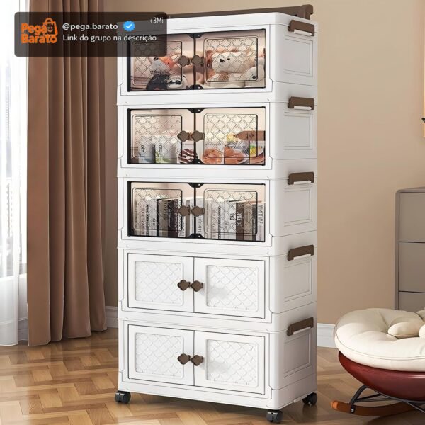 BEMMY Armário Multiuso Caixa Armazenamento Dobrável Rodinha,Armário Organizador Grande Dobrável de 5 Níveis 131.5 * 55 * 28CM