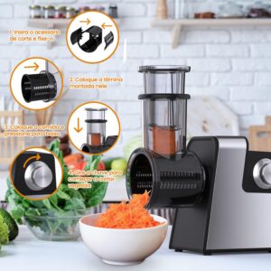 Ralador Elétrico 5 em 1 Profissional Cortador de Legumes Eletrico, 300W, Aço Inoxidável, Ralador de legumes eletrico, 220v, Ideal Para Cozinhas Domésticas e Pequenos Restaurantes - Imagem 6