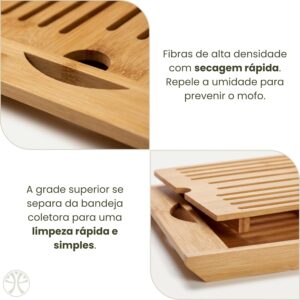 Tábua de Corte Bambu com Migalheira e Bandeja 4 em 1 | Bambu natural prensado, sulco coletor de migalhas, alças laterais, uso como fruteira ou suporte de panela, 36,8x22 cm - Imagem 4