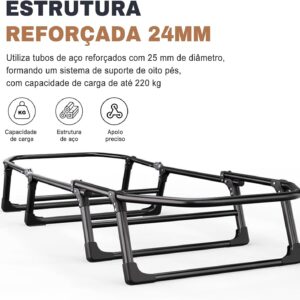 Cama Dobrável de Solteiro com Colchão Integrado, Estrutura de Aço Reforçada de 24mm e Suporte para até 220kg, Tecido de Linho e Oxford, Design de 8 Pés - Imagem 6
