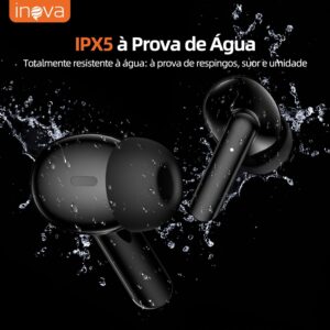 INAVA Fone de Ouvido Bluetooth,Bateria 30H,Drivers Duplos, 6 Microfones Chamadas Nitidas AI, Som Hi-Res,Fones de Ouvido para iPhone e Android (Preto) - Imagem 4