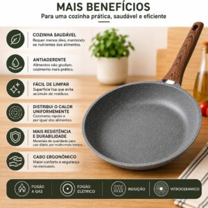 Frigideira de Cerâmica Antiaderente 24cm com Cabo Efeito Madeira | Compatível com Fogão a Gás, Elétrico e Indução | Cozinha Saudável com Menos Óleo | Fácil Limpeza | Distribuição Uniforme de Calor - Imagem 6