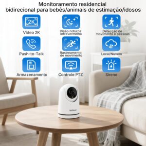 Câmera de Segurança Wi-Fi Interna, Câmera Inteligente com Rotação 360°, 2MP Full HD, Visão Noturna Colorida, Detecção de Movimento Humano, Áudio Bidirecional, Seguimento Automático - Imagem 2