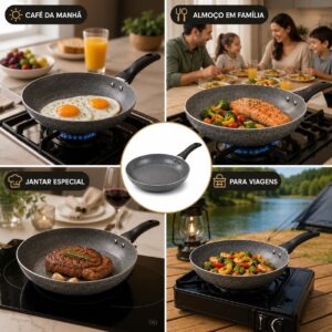 Frigideira Cerâmica Premium Antiaderente Indução Gás Elétrico Cabo Baquelite Silicone Premium Saudável Sem Óleo Alta Durabilidade Fácil Limpeza Panela Antiaderente Profissional Cozinha Moderna - Imagem 7