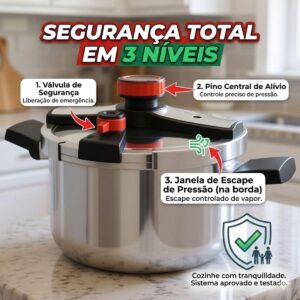 Panela de Pressão Aço Inox 6 Litros Fundo Triplo Indução e Gás - Segurança Tripla e Cozimento Rápido - Modelo Premium Polido - Imagem 5