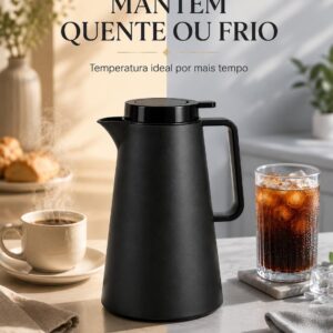 Garrafa Térmica 1L Preta para Café com Alça e Tampa Alavanca - Imagem 2
