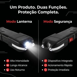 Lanterna Defesa Pessoal LED Tática 2 em 1 Recarregável Bivolt Alta Potência Dispositivo Segurança Portátil Uso Urbano Camping Emergência - Imagem 5