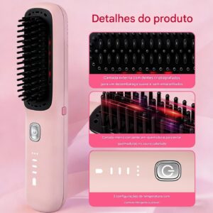 Mini Escova Alisadora de Cabelo Sem Fio, Portátil com 3 Níveis de Temperatura, Display LED, Aquecimento Rápido, Elimina Frizz - Imagem 4