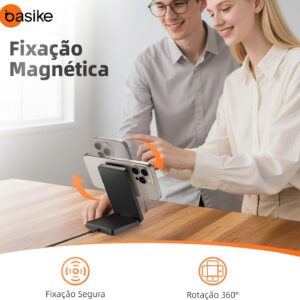 Basike Carregador Sem Fio, Carregador por Indução 15W Compatível para iPhone 16/15/14/13/12 Series e AirPods | Carregamento Rápido com Magnétic | Compatível com Qi (Cinza) - Imagem 3
