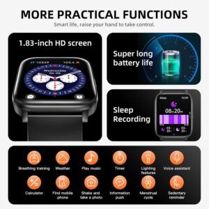 Smartwatch com Tela Sensível ao Toque 1,83", Bluetooth 5.2, Resistente à Água IP68, Bateria 240mAh, Preto - Imagem 7