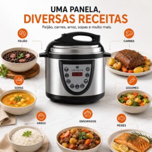Panela de Pressão Elétrica Digital 4L 220V Inox Multifuncional com Timer Programável e Sistema de Segurança Inteligente - Imagem 5