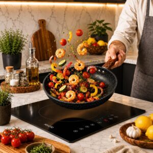 Frigideira Antiaderente Cerâmica Granito Preta 26cm com Cabo Soft Touch Madeira Compatível com Indução, Gás e Elétrico Rápido e Fácil de Limpar Ideal para Selar, Grelhar e Refogar Premium - Imagem 2