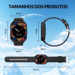 Relógio Digital Feminino Masculino Smartwatch Inteligente Bluetooth, Full Touch a Prova d 'água IP68 com 120+ Modos de Exercício e Esporte, Prata - Imagem 8
