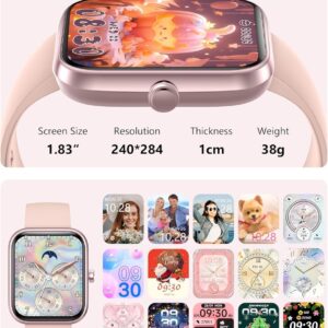 Smartwatch Feminino, Tela HD de 1,83" Relógio Fitness com Alexa, 120 Esportes, Frequência Cardíaca e Monitoramento do Sono, IP68 à rova d'água, Compatível com Android iOS, 2 Pulseiras (Rosa) - Imagem 6