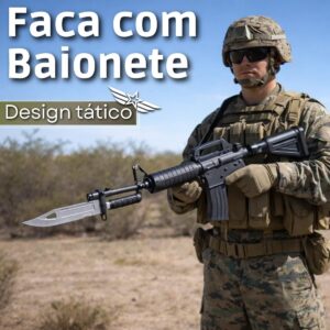Faca Tática Com Baioneta de Sobrevivência – Lâmina Afiada, Pederneira, Bússola, Apito de Emergência + Bainha Tática para Camping, Trilhas e Aventura - Imagem 6