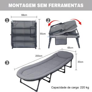 Cama Dobrável de Solteiro com Colchão Integrado, Estrutura de Aço Reforçada de 24mm e Suporte para até 220kg, Tecido de Linho e Oxford, Design de 8 Pés - Imagem 2