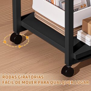 Mesa de Apoio Móvel com 2 Prateleiras - Design em C, Rodas e 60cm de Altura para Sofá e Cama (Preto) - Imagem 6