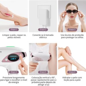 Depilador a Laser IPL MLAY T4 com Resfriamento, Aprovado pela ANVISA, Luz Pulsada para Uso Doméstico, Redução Visível de Pelos com Uso Contínuo, Unissex, para Rosto, Axilas e Corpo, Bivolt - Imagem 9