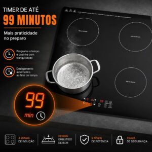 Cooktop de Indução 4 bocas controle independente 7000 W, 9 níveis de potência, trava para crianças, Controle de toque, cozinha moderna e elegante, 220V - Imagem 5