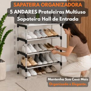 Sapateira Organizadora 5 Andares, Prateleira Multiuso, Estante Hall de Entrada, para Sapatos, Livros, Brinquedos e Acessórios, Preta - Imagem 6