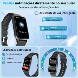 PEJE Band 1,1.45" TFT Tela, Smartwatchs,IP68 à Prova d‘Água,Relogio Smartwatch Feminino,100+ Modos Esportivos, Notificações Inteligentes, Assistente de Voz, Compatível com iOS/Android(Prata) - Imagem 5