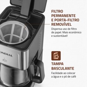 MONDIAL Cafeteira Elétrica Dolce Arome, 220V, 550W, Preto/Inox - C-43-20X-SI - Imagem 6