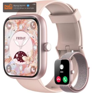 Smartwatch Feminino, Tela HD de 1,83" Relógio Fitness com Alexa, 120 Esportes, Frequência Cardíaca e Monitoramento do Sono, IP68 à rova d'água, Compatível com Android iOS, 2 Pulseiras (Rosa) - Imagem 1