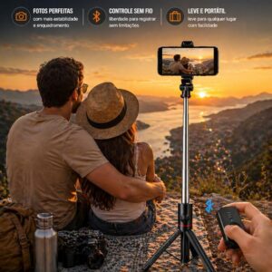 Tripé para Celular 1,70m, Bastão de Selfie 3 em 1 | com Altura Ajustável, com Controle Bluetooth, Rotação 360°, Portátil, para Vídeos, Fotos e Lives, iPhone e Android - Imagem 7