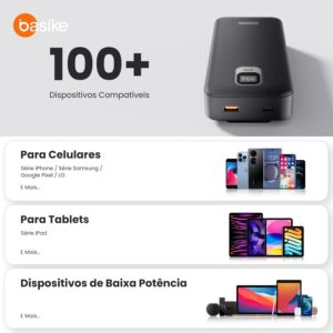 Basike Power Bank, Carregador Portátil Universal 20000mAh, USB-A(até 22.5W)+USB-C(até PD20W), Carregamento Rápido, Led Indicador de Bateria para iPhone/Samsung/Huawei/Xiaomi (Preto) - Imagem 5