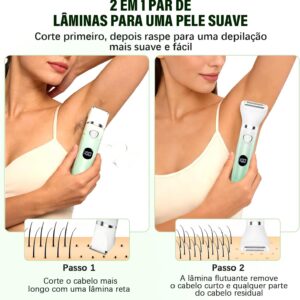 2 em 1 Aparador de biquíni para mulheres - barbeador elétrico indolor, IPX7 à prova d'água, Carregável, aplicável a biquíni, pernas, braços e axilas - Imagem 7