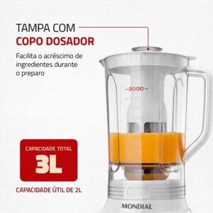 MONDIAL, Liquidificador Turbo, Branco/Inox, 1100W, 220V - L-1100-WI - Imagem 7