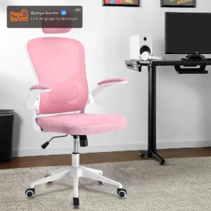 Cadeira de escritório ergonômica com estofado de mesh (Rosa) - Imagem 1