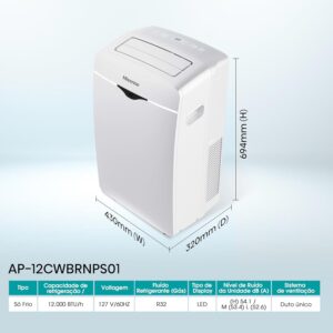 Ar Condicionado Portátil Hisense com Wi-Fi 12.000 BTUs Frio Evaporação Automática AP-12CWBRNPS01 – 127V - Imagem 2