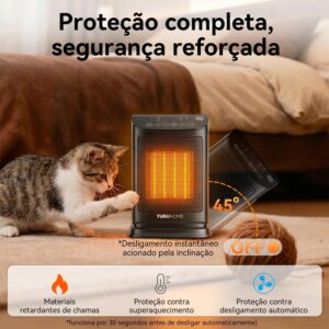 Ventilador de Ar Frio e Aquecedor TURU HOME Aquecedor Cerâmico PTC, 127V | 4 em 1, Termostato 10°C a 30°C, Oscilação 70°, Timer 12h, Controle Remoto, Proteção Térmica, Pequeno, para Quarto Escritório - Imagem 6