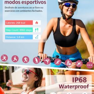 Smartwatch Feminino, Tela HD de 1,83" Relógio Fitness com Alexa, 120 Esportes, Frequência Cardíaca e Monitoramento do Sono, IP68 à rova d'água, Compatível com Android iOS, 2 Pulseiras (Rosa) - Imagem 5