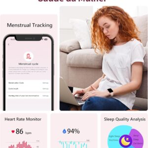 Smartwatch Feminino, Tela HD de 1,83" Relógio Fitness com Alexa, 120 Esportes, Frequência Cardíaca e Monitoramento do Sono, IP68 à rova d'água, Compatível com Android iOS, 2 Pulseiras (Rosa) - Imagem 3