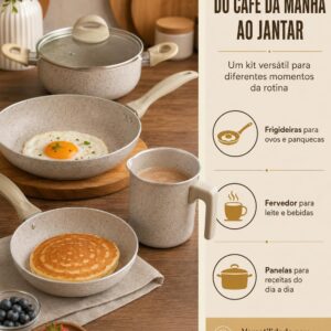 Jogo de Panelas 8 Peças Cerâmica Antiaderente Vanilla Gás e Elétrico - Imagem 3