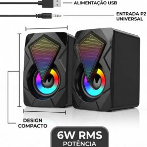 Caixinha de Som PC Gamer, Alto Falante Estéreo, Entrada USB e P2 | Potente, com Iluminação RGB, para Computador e Notebook, com Cabo Controle de Volume, Ideal Setup Gamer, Home Office, Premium - Imagem 4